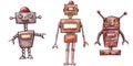 Watercolor hand drawn cute robots set. Cartoon nice illustration Royalty Free Stock Photo