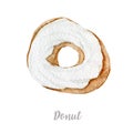 Watercolor hand drawn donut. Isolated fresh bakery illustration on white background Royalty Free Stock Photo