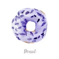 Watercolor hand drawn donut. Isolated fresh bakery illustration on white background Royalty Free Stock Photo