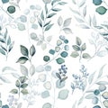 Watercolor hand drawn effect with leaves and herbs. Pattern seamless Royalty Free Stock Photo