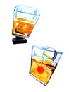 Watercolor hand drawn expressive illustration with two glasses of amaretto liquor Royalty Free Stock Photo