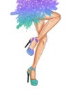 Watercolor hand drawn fashion Illustration of dancing legs