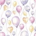 Watercolor hand drawn festival seamless pattern with delicate illustration of colorful pink, purple, yellow baby flying Royalty Free Stock Photo