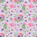 Watercolor Hand drawn Floral Arrangement Background Seamless Pattern Royalty Free Stock Photo