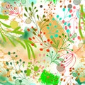 Watercolor hand drawn floral colorful spring summer seamless pattern. Dirty watercolor modern fun background. Handdrawn paint Royalty Free Stock Photo