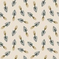 Watercolor hand drawn garden tools seamless pattern on ivory background. Vintage metal small shovels background in random Royalty Free Stock Photo