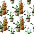 Watercolor hand drawn garden tools seamless pattern Royalty Free Stock Photo