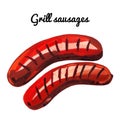 Watercolor hand drawn grilled sausages illustration isolated on white Royalty Free Stock Photo