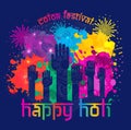 Watercolor hand drawn Happy Holi celebration card. Invitation card in vector. Royalty Free Stock Photo