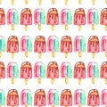 Watercolor hand drawn ice cream seamless pattern