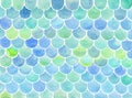 Watercolor background with blue turquoise squama cells on white