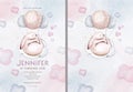 Watercolor hand drawn illustration of a cute baby bunny rabbit sleeping on the moon and the cloud. Baby Shower Theme Invitation Royalty Free Stock Photo