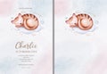 Watercolor hand drawn illustration of a cute baby deer, fawn sleeping on the moon and the cloud. Baby Shower Theme Invitation Royalty Free Stock Photo