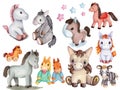 Big set collection of cute cartoon pony horses. Royalty Free Stock Photo