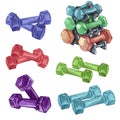 Watercolor hand drawn illustration of fitness dumbbell. Realistic color dumbbells set isolated on white background. Sport