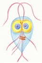 Watercolor hand drawn illustration of Giardia intestinalis protozoan Royalty Free Stock Photo