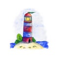 Watercolor hand drawn illustration with a lighthouse isolated on white background. Royalty Free Stock Photo