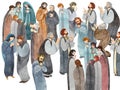 Watercolor hand-drawn illustration of a meeting of praying people, the apostles in prayer, thanksgiving to the Lord Royalty Free Stock Photo