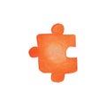 Watercolor hand drawn illustration. Orange puzzle element isolated on white background Royalty Free Stock Photo