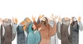 Watercolor hand drawn illustration of praying people, apostles in prayer, thanksgiving to the Lord.