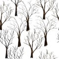 Watercolor hand drawn illustration seamless pattern of bare fall trees with no leaves, ecological concept nature forest Royalty Free Stock Photo