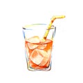 Hand drawn seamless watercolor isolated illustration with aglass of orange juice.