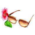 Hand drawn seamless watercolor isolated sun glasses with a flower