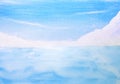 watercolor hand drawn landscape blue sea and sky with birds and cloud. Royalty Free Stock Photo