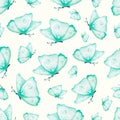 watercolor hand drawn magical fairy green butterflies seamless pattern