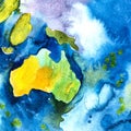 Watercolor hand drawn map of Australia. Watercolour illustration Royalty Free Stock Photo