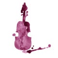 Watercolor hand drawn maroon wine violin with splash on white background
