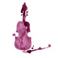 Watercolor hand drawn maroon wine violin with splash on white background Royalty Free Stock Photo