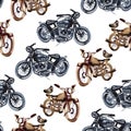 Watercolor hand drawn motorcycle illustration. Seamless pattern.
