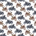 Watercolor hand drawn motorcycle illustration. Seamless pattern. Royalty Free Stock Photo
