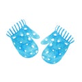 Watercolor hand drawn pair of blue knitted mittens on isolated white background