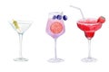 Watercolor hand drawn party cocktails set with fruits and alcohol isolated on white background Royalty Free Stock Photo