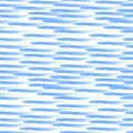 Watercolor hand-drawn pattern with blue waves on a white background. Royalty Free Stock Photo