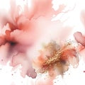 Watercolor hand drawn pink beautiful splash splatter stain brush strokes with flowers and gold glitter seamless pattern. Modern Royalty Free Stock Photo