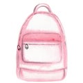 Watercolor hand drawn pink school backpack isolated on white background Royalty Free Stock Photo