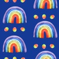 Watercolor hand drawn rainbow illustration seamless pattern. Template isolated on white background