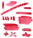 Watercolor hand drawn red color set of brushpaint for design.