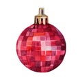 Watercolor hand drawn red shiny christmas decoration disco ball isolated on white background. Creative toy clipart for Royalty Free Stock Photo