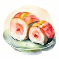 watercolor hand drawn Salmon sushi Royalty Free Stock Photo
