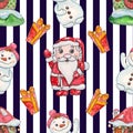 Watercolor hand drawn Santa Seamless pattern