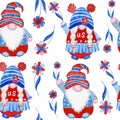 Watercolor hand drawn seamless border with 4th of july gnomes background, fourth of july Independence day patriotic Royalty Free Stock Photo