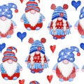 Watercolor hand drawn seamless border with 4th of july gnomes background, fourth of july Independence day patriotic Royalty Free Stock Photo