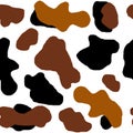 Watercolor hand drawn seamless cow print fabric pattern, contrast brown black white colors. Cowboy cow girl western Royalty Free Stock Photo