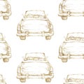 Watercolor hand drawn seamless pattern / background. Wedding romantic illustration on white background - vintage gold retro car Royalty Free Stock Photo