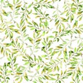 Watercolor hand drawn seamless pattern with different type of green leaves and branches. Royalty Free Stock Photo