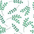 Watercolor hand drawn seamless pattern with green leaves natural leaf greenery, wild herbs fabricprint design. Elegant